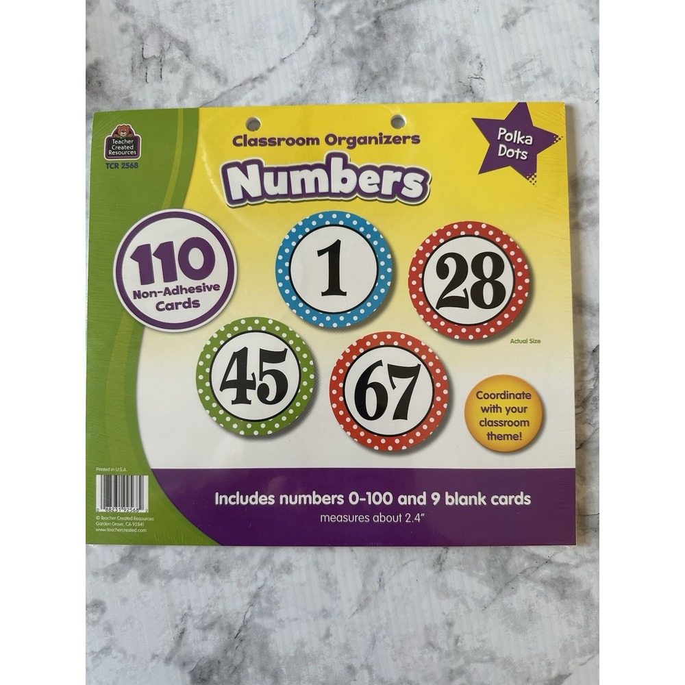 Multicolor Classroom Organizers Numbers 110 Non Adhesive Cards 2.4 " Polka Dots